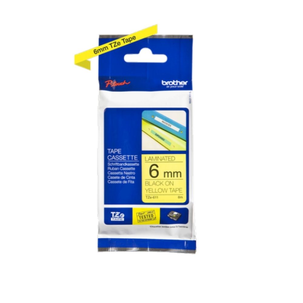 Brother TZe-611 Black On Yellow Tape