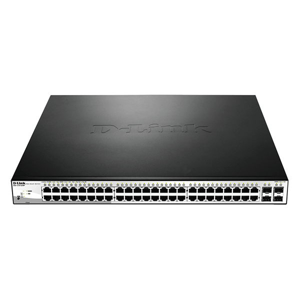 D-Link 48-Port 10/100/1000BaseT PoE + 4 Gigabit SFP ports Web Smart Switch, 370W PoE budget. (802.3af/802.3at support) - DGS-1210-52MP