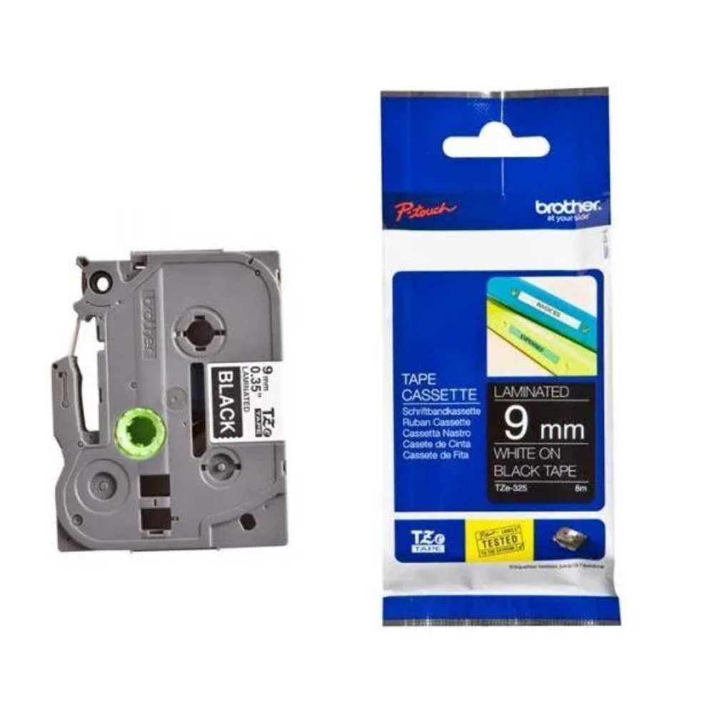 Brother TZE-325 White on Black Tape