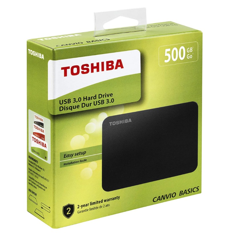 Toshiba HDTB405EK3AA 500GB Canvio Basics 2.5-Inch USB 3.0 Portable External Hard Drive - Black
