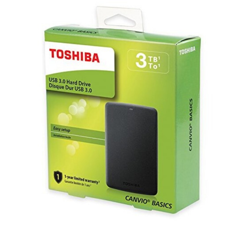 Toshiba HDTB330EK3CB 3TB Canvio Basics 2.5-Inch USB 3.0 Portable External Hard Drive - Black