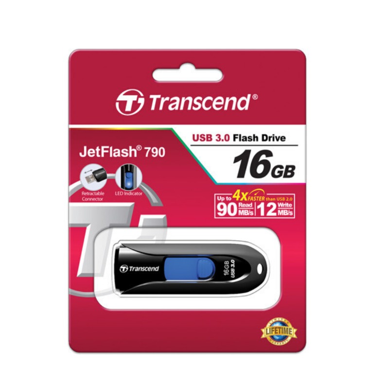 Transcend 16GB JetFlash 790 USB 3.0 Flash Drive (Black)