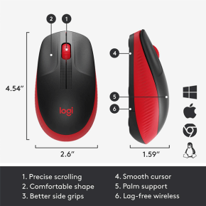Logitech Wireless Mouse Full Size M190 - Red (910-005908)