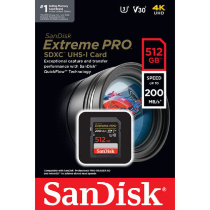 SanDisk 512GB 200mbps Extreme PRO UHS-I SDXC Memory Card