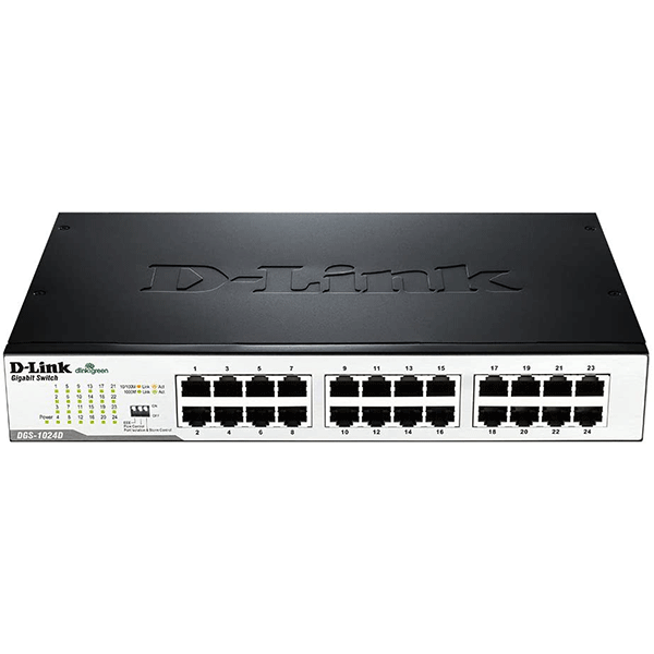 D-Link Fast Ethernet Switch, 24 Port Gigabit Unmanaged Fanless Network Hub Desktop or Rack Mountable (DGS-1024D)