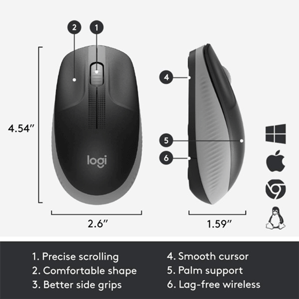 Logitech Wireless Mouse Full Size M191 - Mid Grey (910-005922)