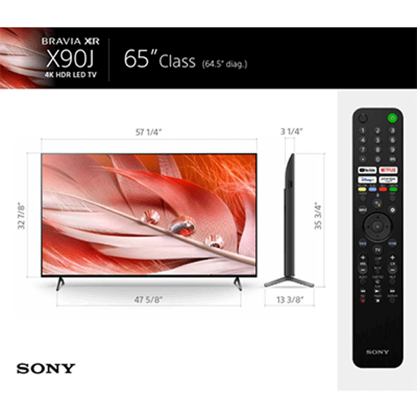 Sony X90J 65 Inch TV: BRAVIA XR Full Array LED 4K Ultra HD Smart Google TV with Dolby Vision HDR and Alexa Compatibility (XR65X90J)