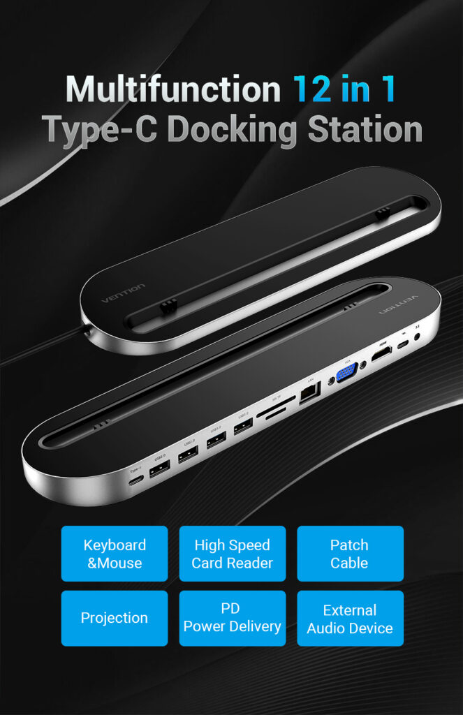 Vention USB-C 12-in-1 Docking Station 0.25m Gray Metal Type