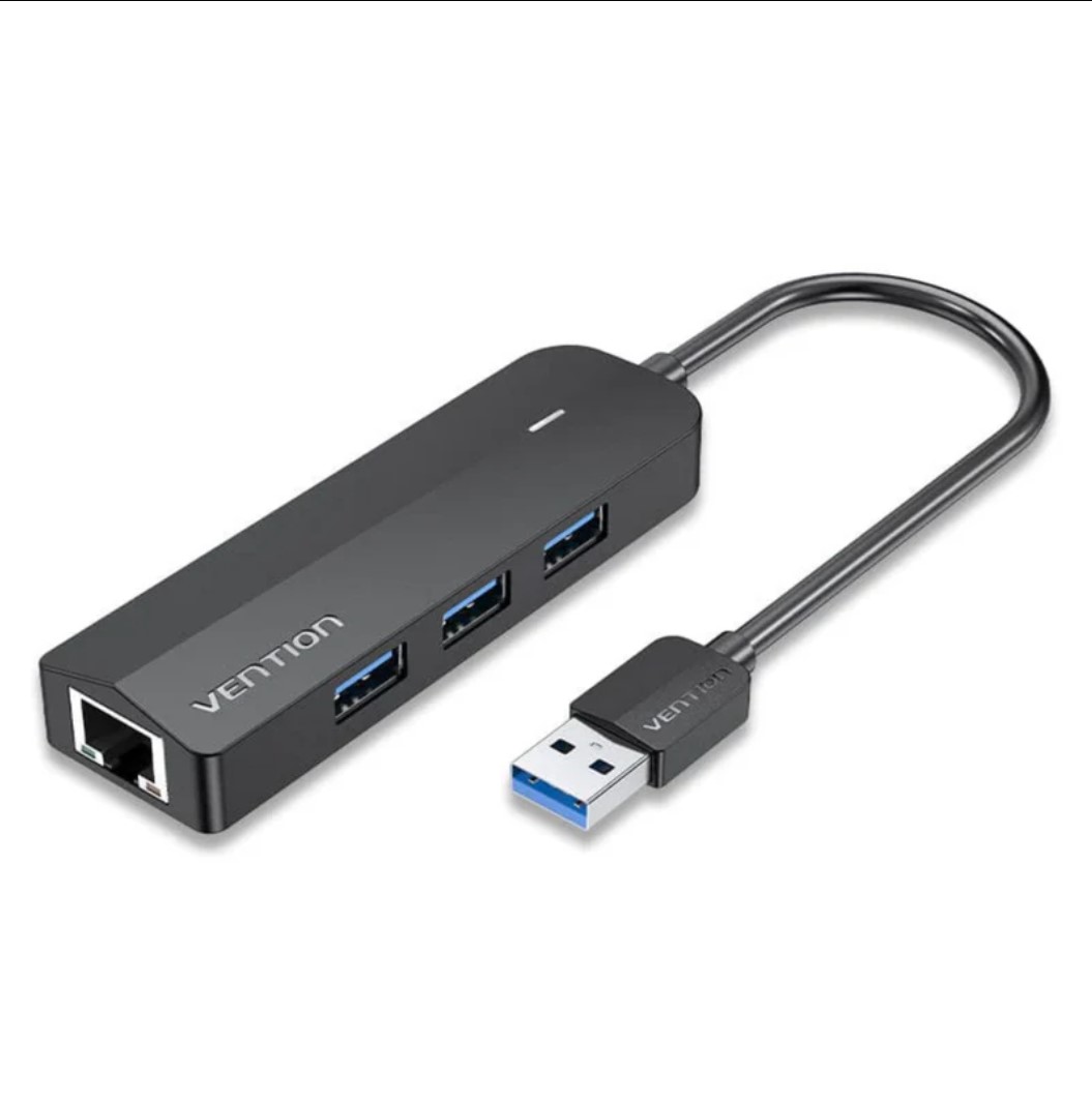 Vention 3-Port USB 3.0 Hub with Gigabit Ethernet Adapter 0.15M Black