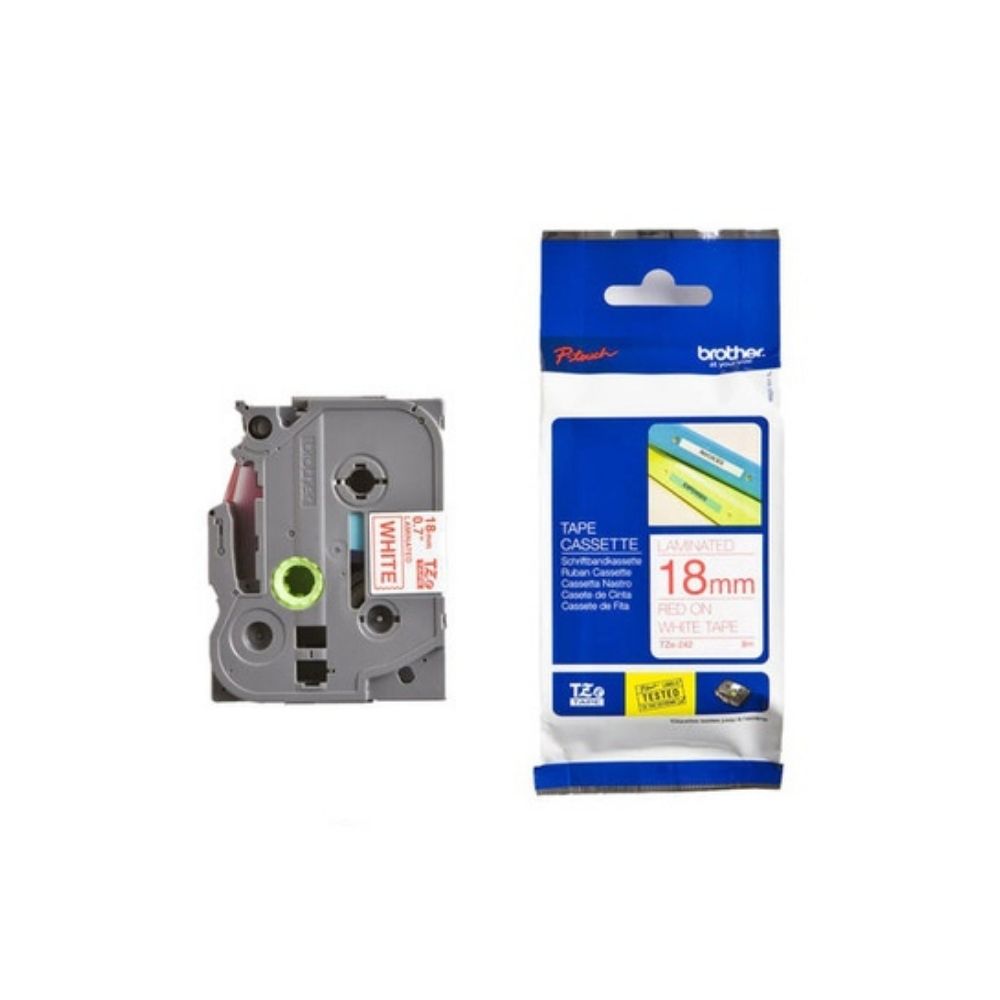 Brother TZE-242 18mm Red on  White Tape