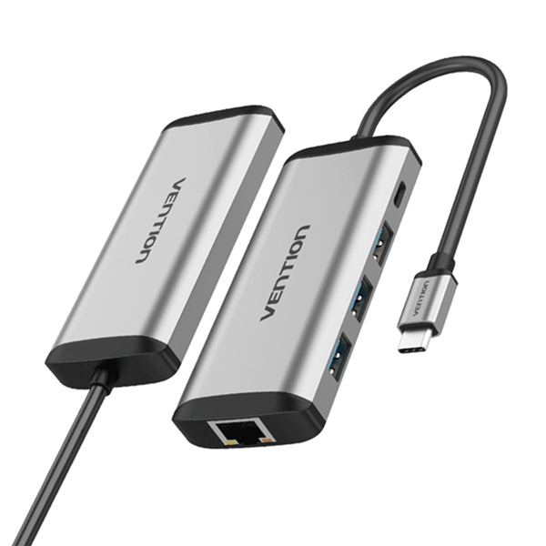 Vention USB Type C To 3 Ports USB 3.0 Hub with Gigabit Ethernet Adapter & PD Converter â€“ TGDHB