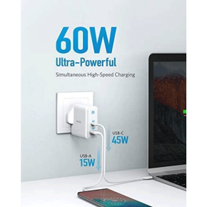 Anker USB C Charger, 60W PIQ 3.0 & GaN Tech Dual Port Charger, PowerPort+ Atom III (2 Ports) Travel Charger with a 45W USB C Port