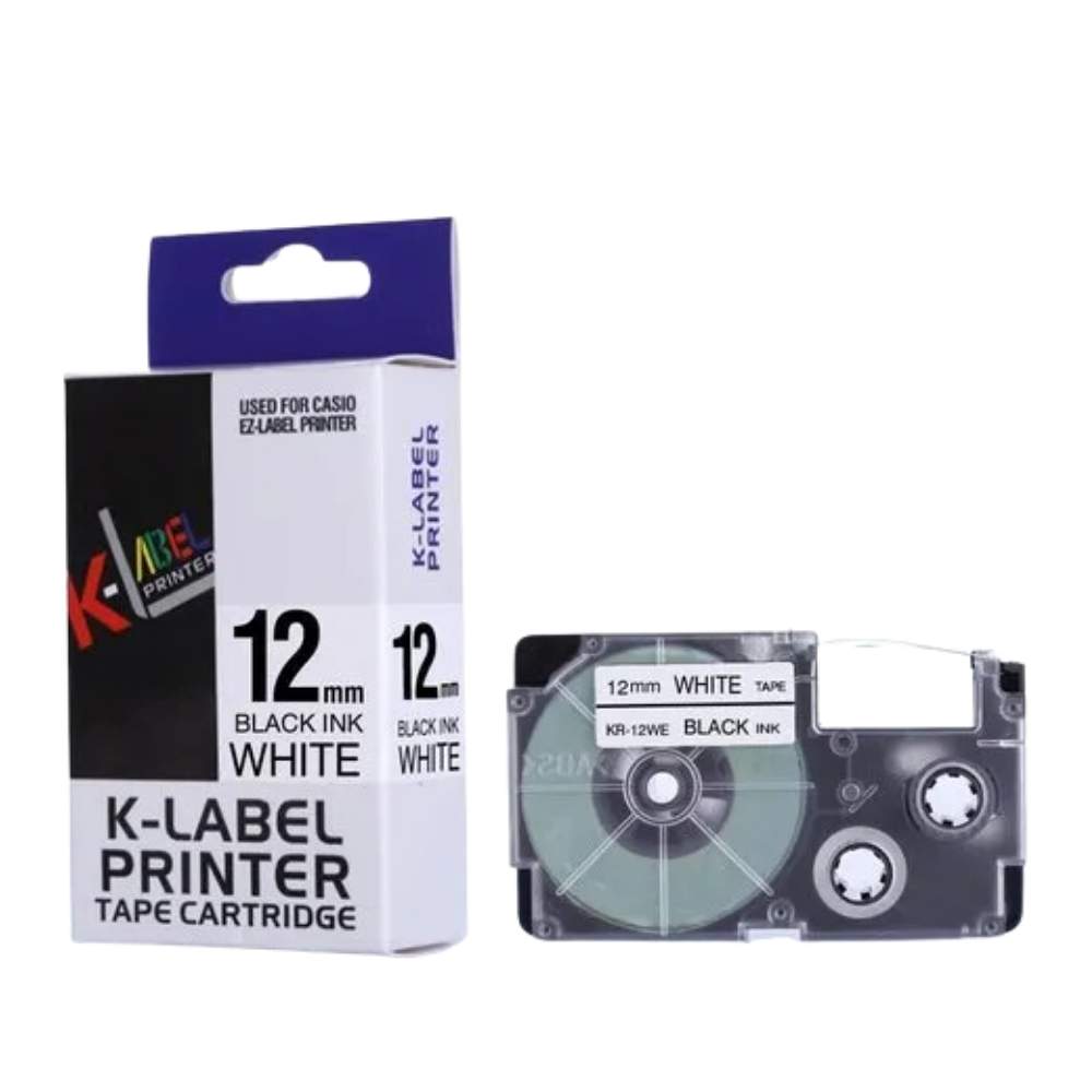 Casio 12mm Black on white labelling tape Cartridge