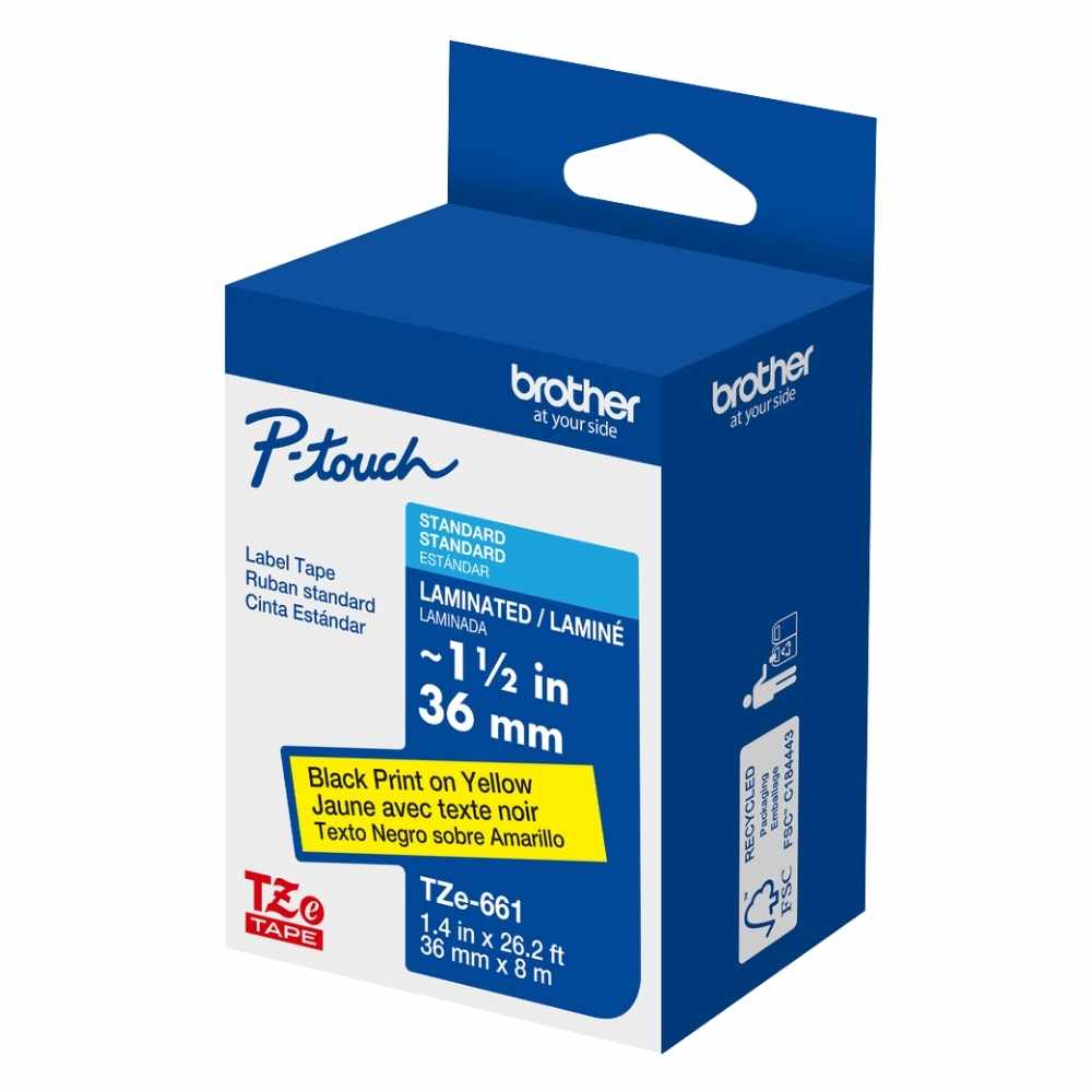 Brother TZe-661 36mm Laminated Tape Black on  Yellow Tape