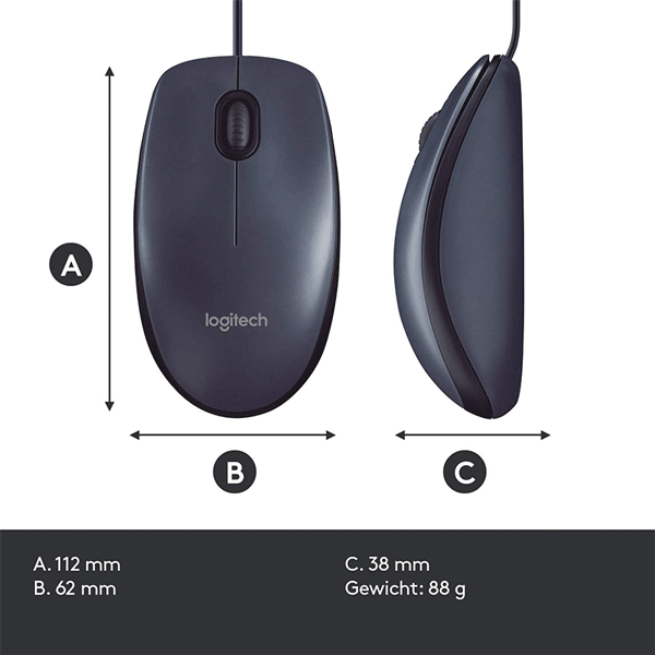 Logitech M100, Corded mouse, Black, (910-005003)