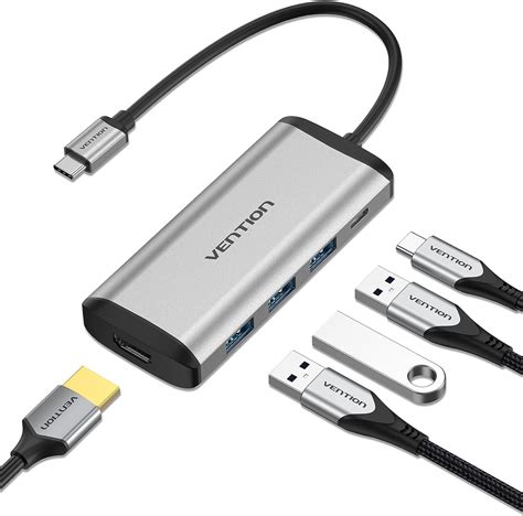 Vention USB C Multi-function 5 in 1 Docking Station 0.15M Gray Metal Type