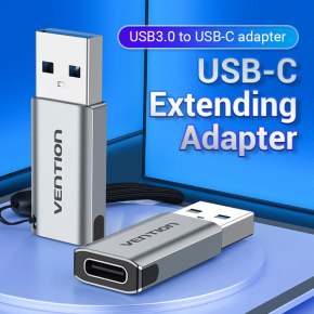 Vention USB 3.0 Male to USB-C Female Adapter Gray Aluminum Alloy Type