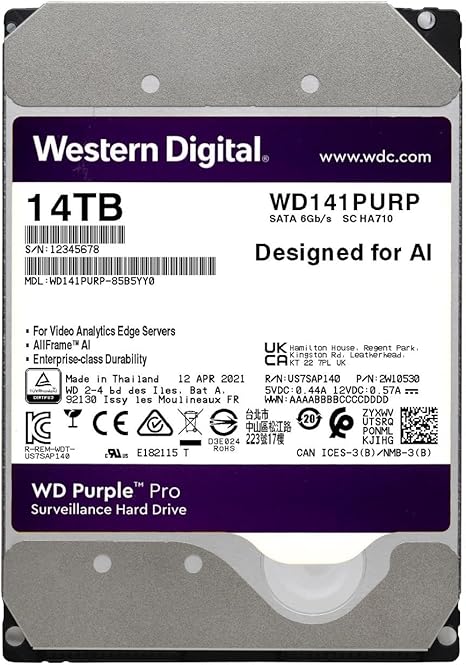 WD Purple Pro Surveillance Hard Drive 14TB, 512MB – WD141PURP