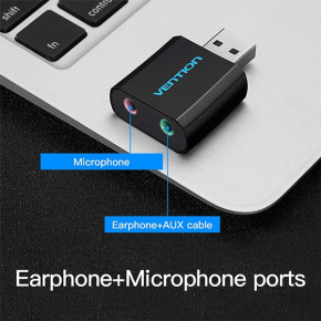 VENTION USB External Sound Card 3.5 mm USB to Audio Jack Converter Splitter Multiple USB Jack Stereo Adapter for Headphone (Black)