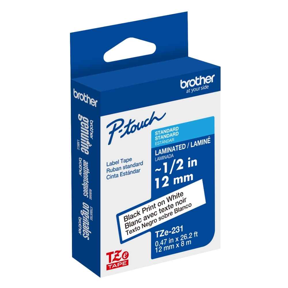 Brother TZE-231 12mm Black on White Tape