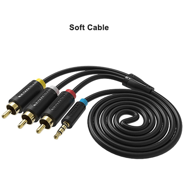 Vention 3.5mm Jack To 3 RCA Male Standard Audio Converter Video AV Speaker Cable For Multimedia CD DVD Player 2m Black