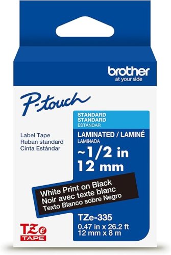 Brother TZe-335 White on Black Laminated Tape