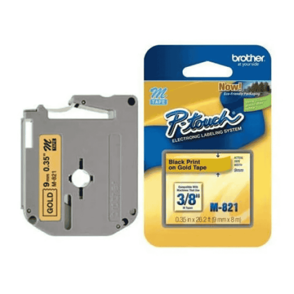 Brother M-821 9mm Black on Gold tape