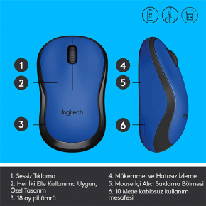 Logitech Wireless Mouse Silent M220 - Blue (910-004879)