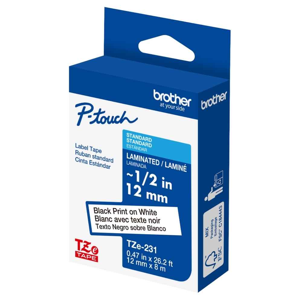 Brother TZE-231 12mm Black on White Tape