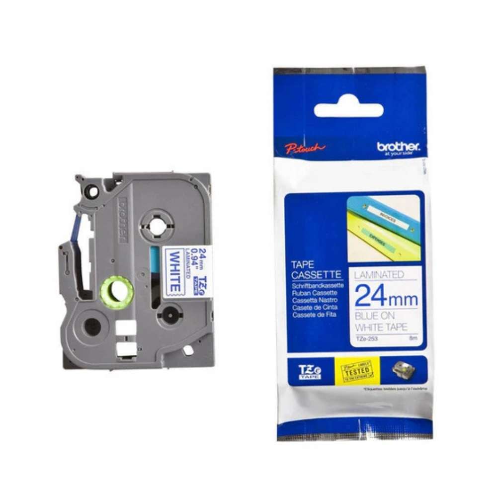 Brother TZE-253 Blue on White Tape