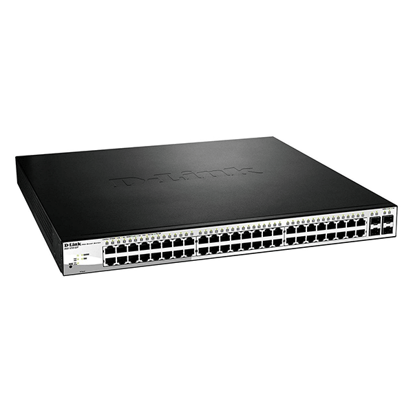 D-Link 24-Port 10/100/1000BaseT PoE  + 24-Port 10/100/1000Mbps ports + 4 SFP ports, Web Smart Switch, 193W PoE budget.  (802.3af/802.3at support) - DGS-1210-52P