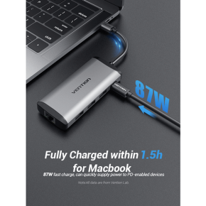 Vention USB Type C To 3 Ports USB 3.0 Hub with Gigabit Ethernet Adapter & PD Converter â€“ TGDHB