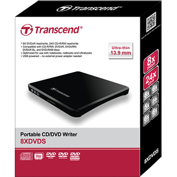 Transcend 8K Extra Slim Portable DVD Writer Optical Drive (TS8XDVDS-K)