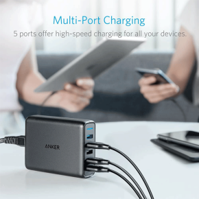 Anker 63W 5-Port USB Wall Charger with Dual Quick Charge 3.0 Ports, PowerPort Speed 5