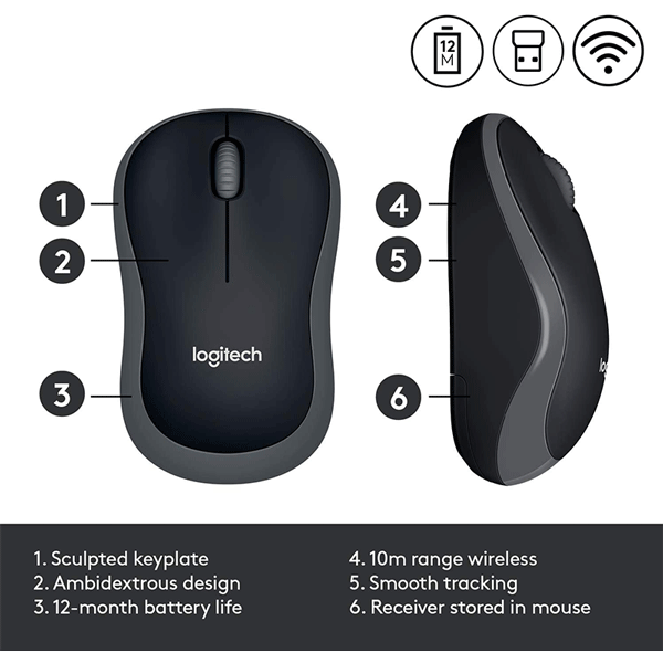Logitech Wireless Mouse M185 - Swift Grey(910-002235)