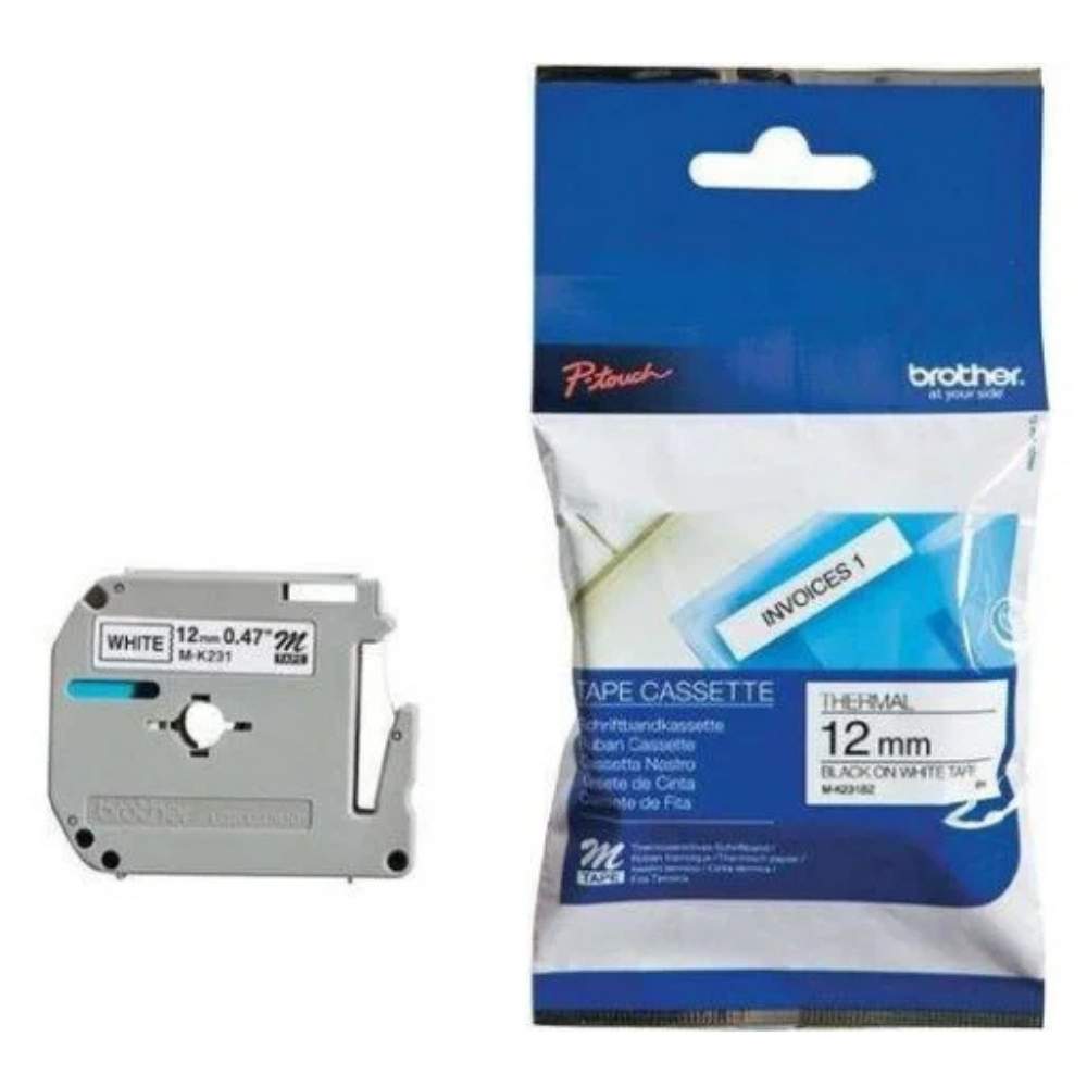 Brother M-K231 12mm Black on White Tape
