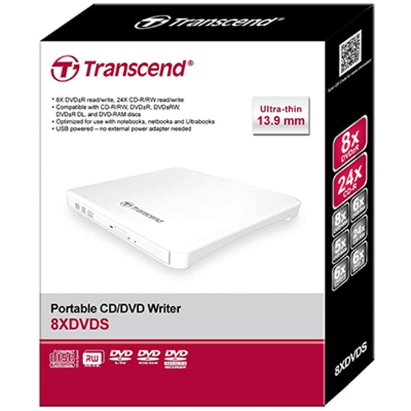 Transcend 8K Extra Slim Portable DVD Writer Optical Drive (TS8XDVDS-W)