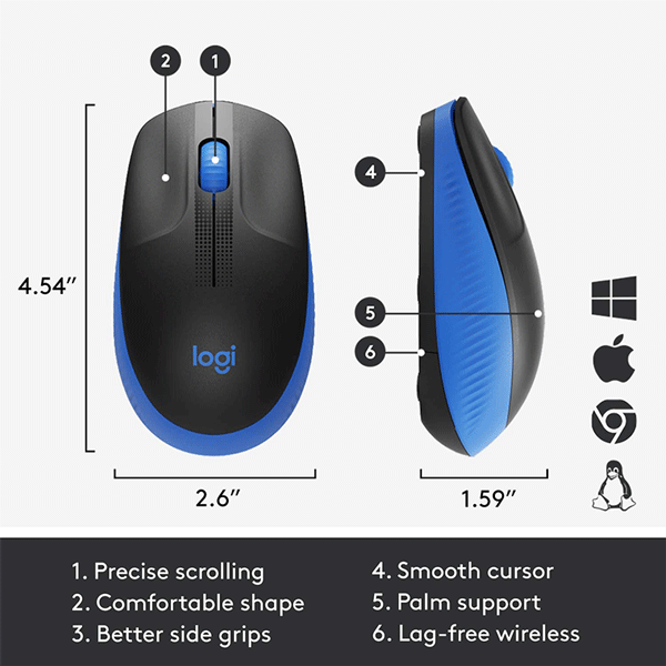 Logitech Wireless Mouse Full Size M191 - Blue (910-005909)