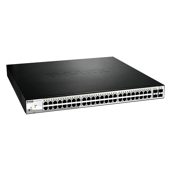 D-Link 48-Port 10/100/1000BaseT PoE + 4 Gigabit SFP ports Web Smart Switch, 370W PoE budget. (802.3af/802.3at support) - DGS-1210-52MP