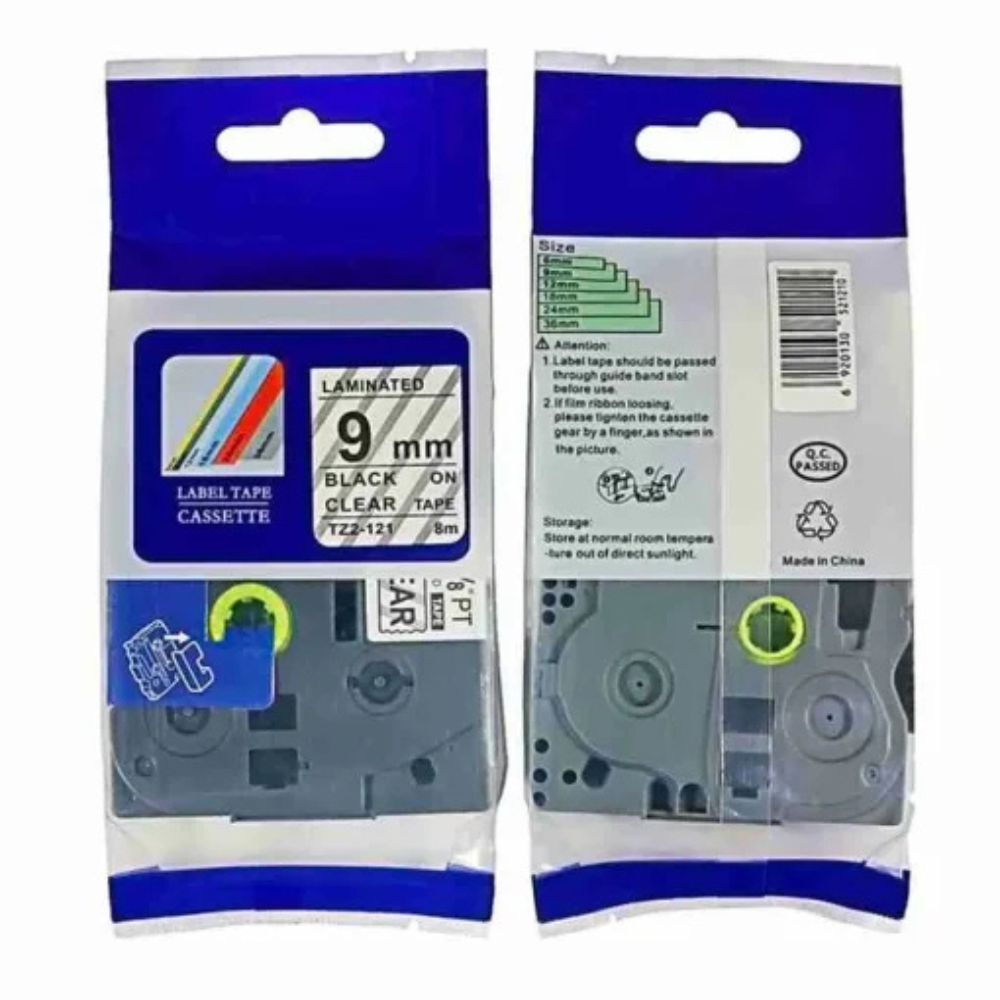 Brother TZ2-121 Lable Tape 12mm x 8m Black on Clear tape