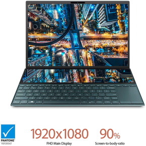 ASUS ZenBook Duo UX481 Laptop, 14â€ FHD NanoEdge Bezel Touch, Intel Core i7-10510U, GeForce MX250, 16GB RAM, 1TB PCIe SSD, Innovative ScreenPad Plus, Windows 10 Pro, Celestial Blue, UX481FL-XS74T