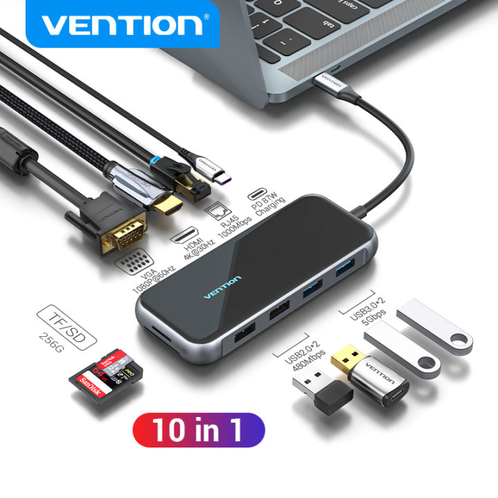 Vention USB-C MULTI-FUNCTIONAL 10 in 1 DOCKING STATION TYPE C 0.15M Gray Mirrored Surface Type